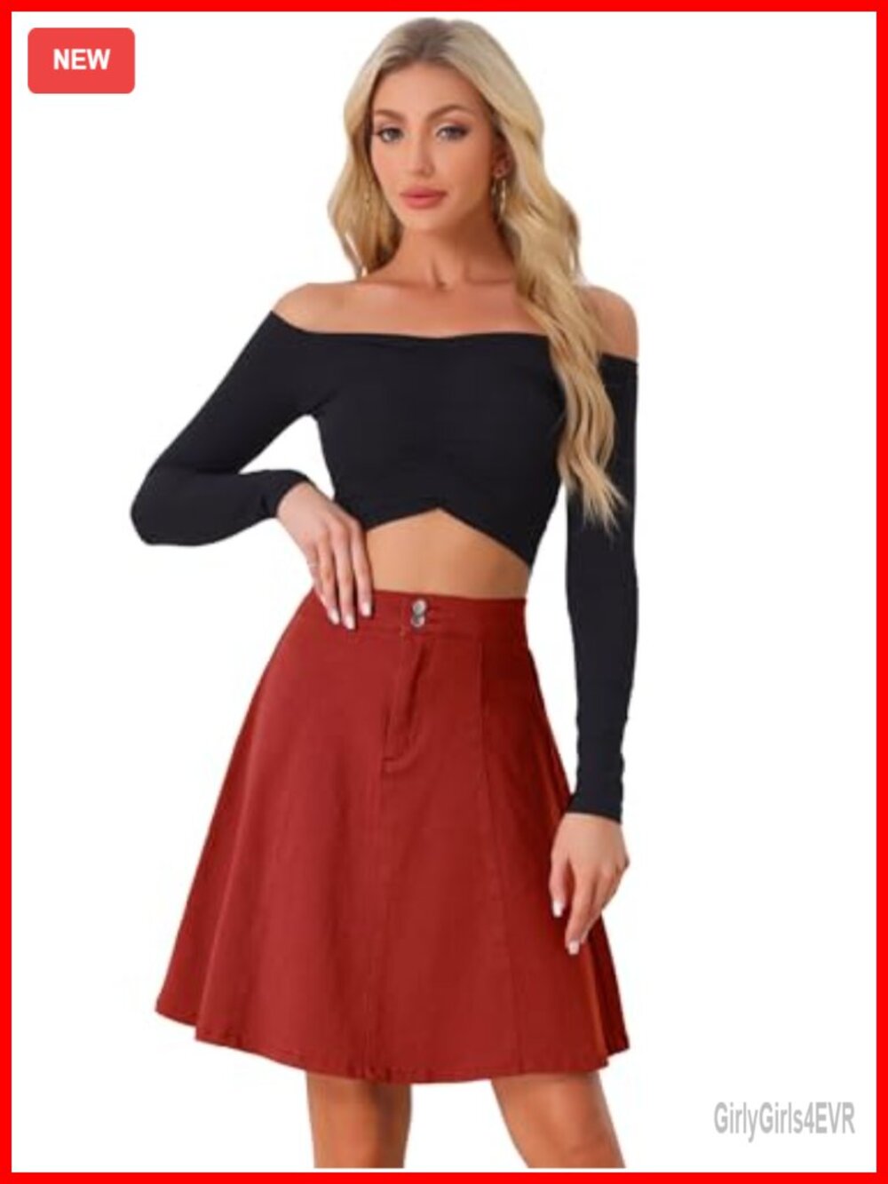 Washed Denim High Waist A-Line Flared Pleated Casual Jean Skirt